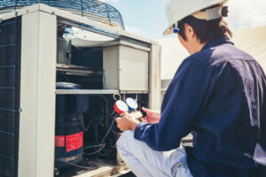 Working on a commercial AC unit